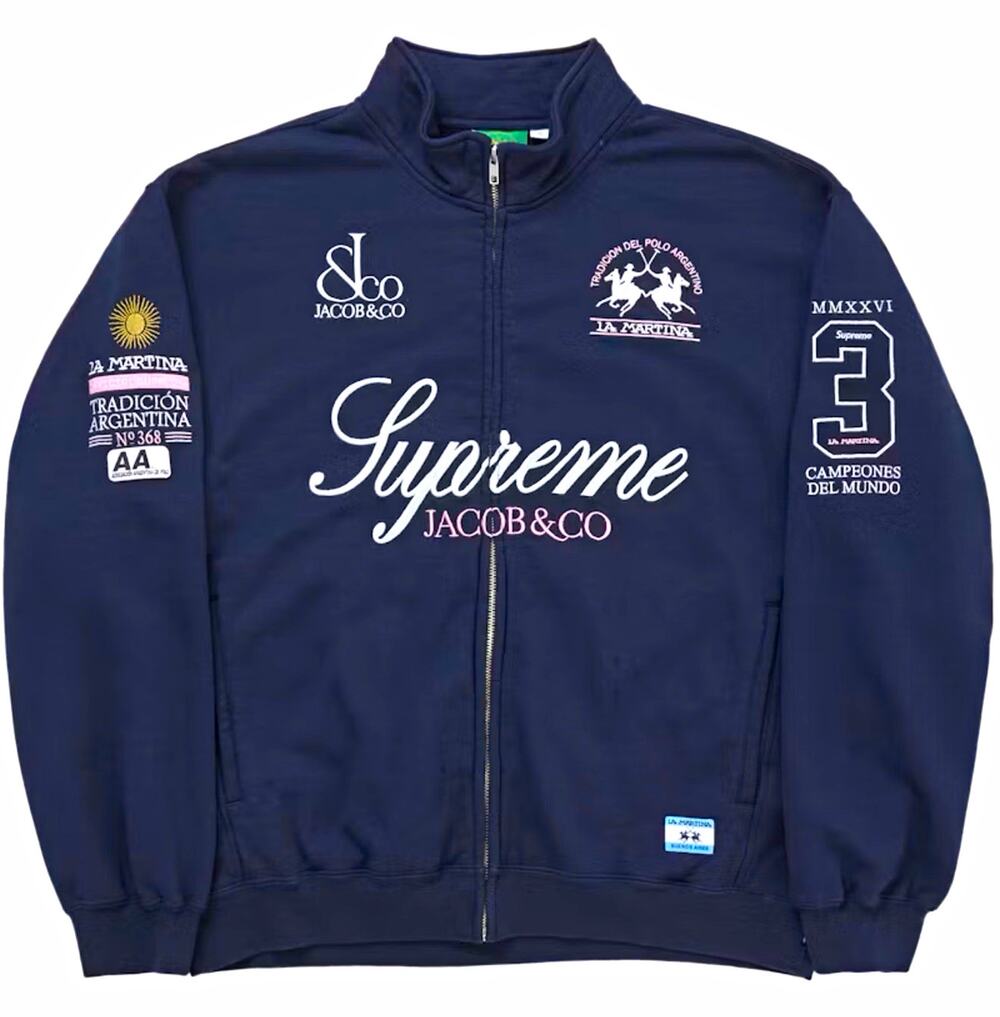 Supreme x La Martina x Jacob & Co Blue Full Zip Fleece Sweatshirt Size XL